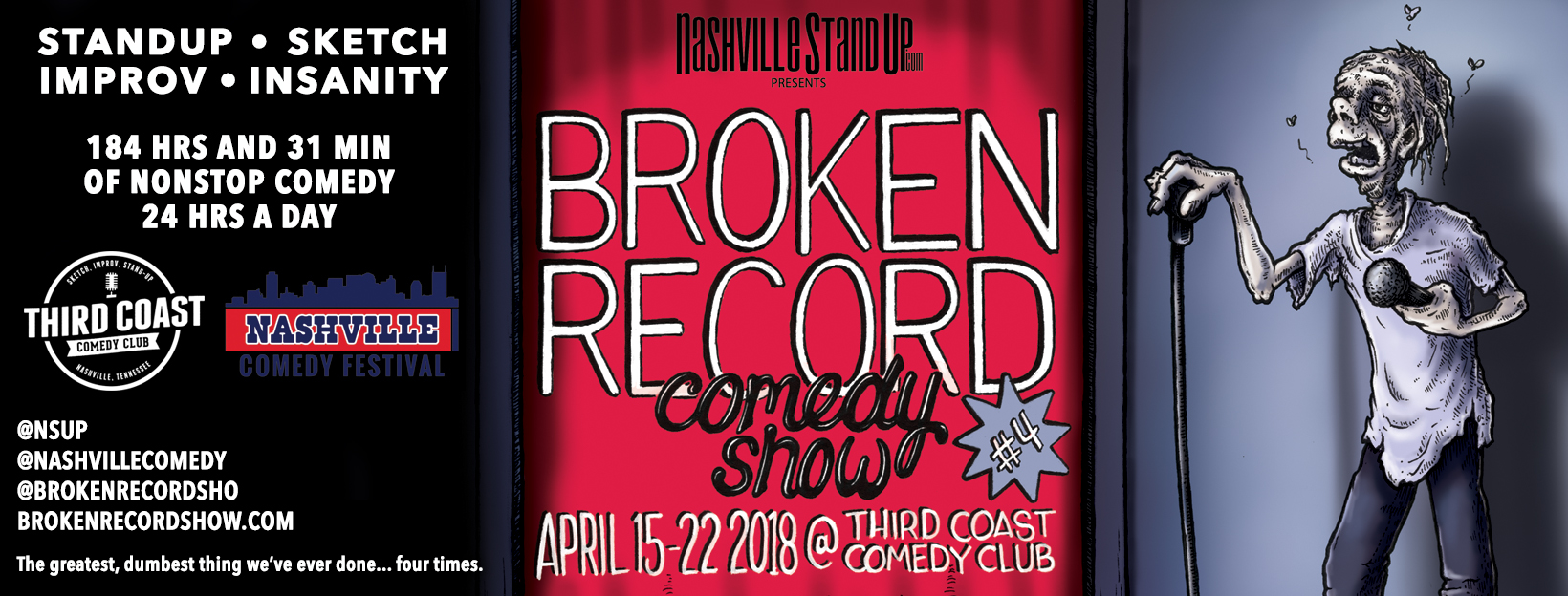 #BrokenRecordShow 4 - April 15-22, 2018 at Third Coast Comedy Club. Original poster art by Carden Illustration!